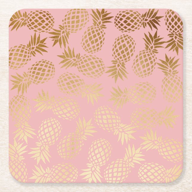 Dessous-de-verre Carré En Papier élégant faux or motif d'ananas tropical (Devant)