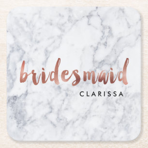 Dessous-de-verre Carré En Papier élégant faux rose or blanc marbre bridesmaid