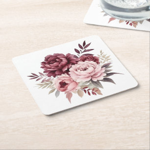 Dessous-de-verre Carré En Papier Elégant Floral Aquarelle Peony Flowers Mariage