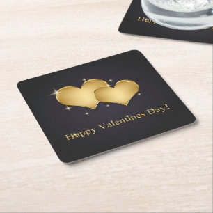 Dessous-de-verre Carré En Papier Elégant Golden Hearts Nom - Saint-Valentin