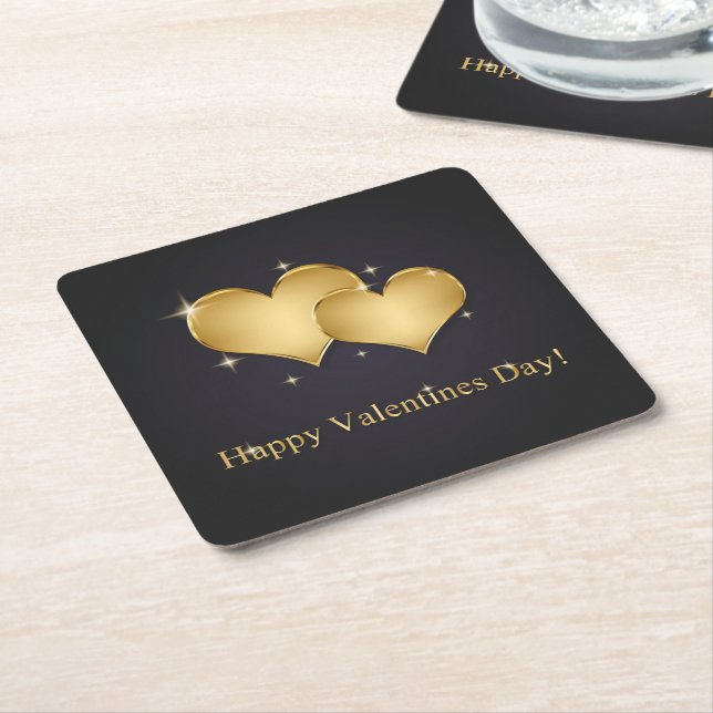 Dessous-de-verre Carré En Papier Elégant Golden Hearts Nom - Saint-Valentin (Incliné)