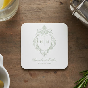 Dessous-de-verre Carré En Papier Élégant Green Chinoiserie Bird Crest Mariage