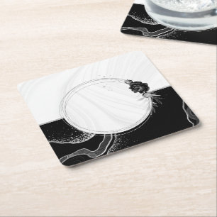 Dessous-de-verre Carré En Papier élégant gris argenté et noir floral