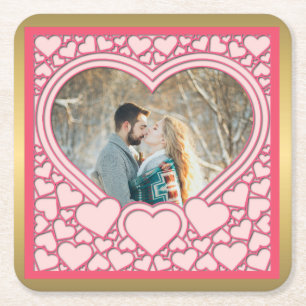Dessous-de-verre Carré En Papier Élégant Heureuse Sainte-Valentin de coeur rose élé