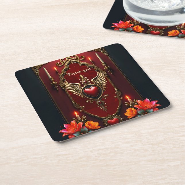 Dessous-de-verre Carré En Papier Élégant luxueux emblème du coeur. (Incliné)