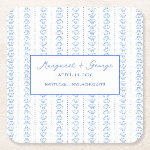 Dessous-de-verre Carré En Papier Elégant Mariage côtier marin bleu