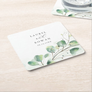 Dessous-de-verre Carré En Papier Elégant Mariage de verdure