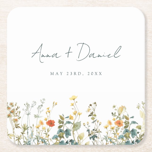 Dessous-de-verre Carré En Papier Élégant Mariage Fleur sauvage (Devant)