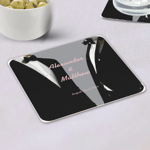 Dessous-de-verre Carré En Papier Elégant Mariage gay moderne
