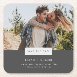 Dessous-de-verre Carré En Papier Élégant Mariage minime de photo Enregistrer la dat