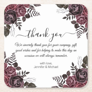 Dessous-de-verre Carré En Papier élégant merci fleurs gothiques mariage