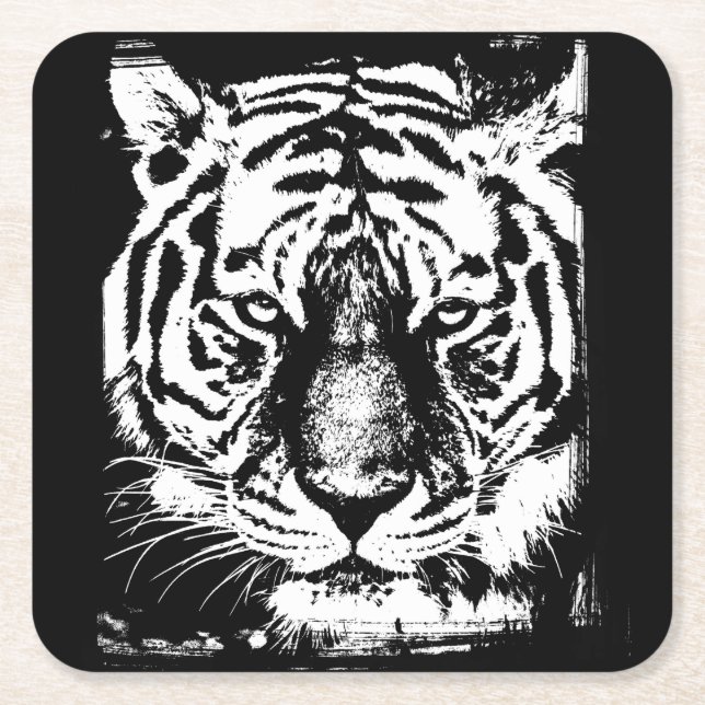 Dessous-de-verre Carré En Papier Elégant Modèle Pop Art moderne Tiger Head (Devant)