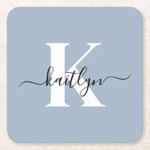 Dessous-de-verre Carré En Papier Élégant Monogramme bleu foncé
