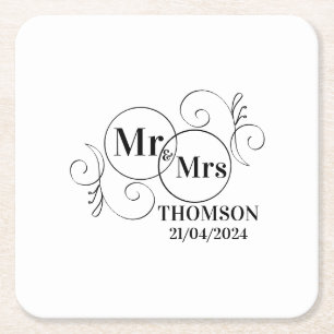 Dessous-de-verre Carré En Papier élégant monogramme de M. et Mme noir et blanc mari