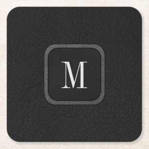 Dessous-de-verre Carré En Papier Élégant Monogramme en cuir gris noir Vintage rusti