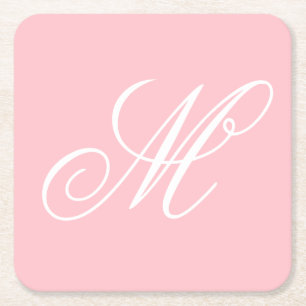 Dessous-de-verre Carré En Papier Élégant Monogramme rose initial