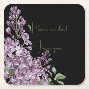 Dessous-de-verre Carré En Papier Élégant motif floral de lilas avec citation positi
