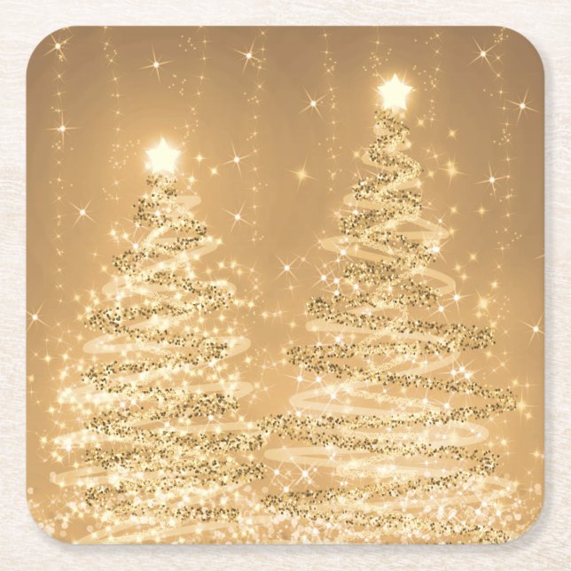 Dessous-de-verre Carré En Papier Élégant Noël étincelant Arbres Cuivre (Devant)