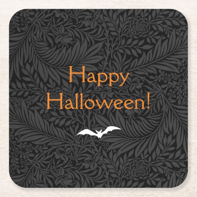 Dessous-de-verre Carré En Papier Élégant noir Halloween floral (Devant)