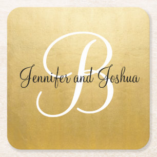 Dessous-de-verre Carré En Papier Elégant or noir mariage cadeau faveurs - Monogramm