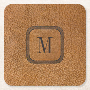 Dessous-de-verre Carré En Papier Élégant pays rustique Monogramme en cuir Vintage