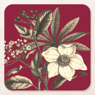 Dessous-de-verre Carré En Papier Élégant Rose de Noël Vintage Botanique Beige