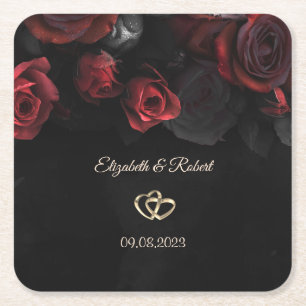 Dessous-de-verre Carré En Papier Élégant rouge Roses Mariage gothique