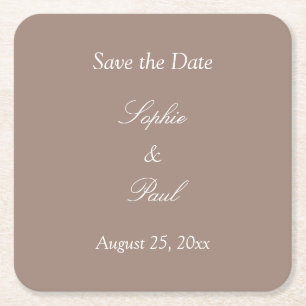 Dessous-de-verre Carré En Papier Élégant Taupe Save the Date
