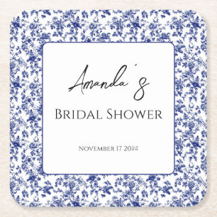 Dessous-de-verre Carré En Papier Élégant Toile Bleu Floral Baby Shower de Mariage