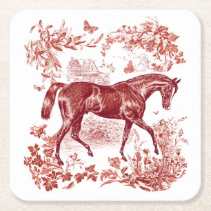 Dessous-de-verre Carré En Papier Elégant Vintage Rouge Rustique Horse Toile Florale