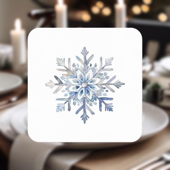 Dessous-de-verre Carré En Papier Elégante aquarelle de flocon de neige (Elegant Snowflake Watercolor Square Paper Coaster)