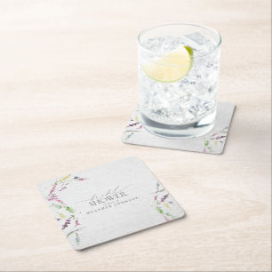 Dessous-de-verre Carré En Papier Elégante aquarelle Fleur sauvage Fête des mariées 