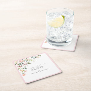 Dessous-de-verre Carré En Papier Elégante aquarelle rose Fête des mariées florale