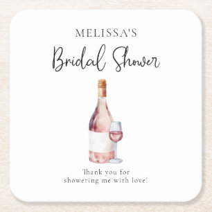 Dessous-de-verre Carré En Papier Elégante Aquarelle Rose Fête des mariées Vin