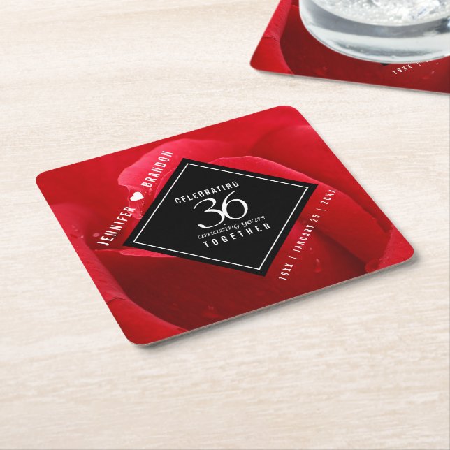 Dessous-de-verre Carré En Papier Élégante célébration du 36e anniversaire du Mariag (Incliné)