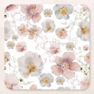 Dessous-de-verre Carré En Papier Élégante Douche de Mariée Fleur Rose Poussiéreux B
