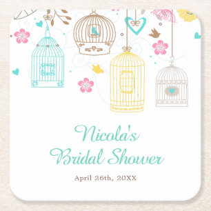 Dessous-de-verre Carré En Papier Élégante douche de mariée florale jaune et rose