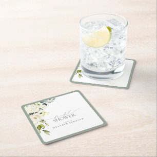 Dessous-de-verre Carré En Papier Elégante Fête des mariées couleur vert gris blanc
