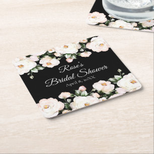 Dessous-de-verre Carré En Papier Elégante Fête des mariées Rose blanche noire