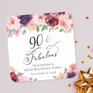 Dessous-de-verre Carré En Papier Elégante fête florale 90e anniversaire
