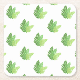 Dessous-de-verre Carré En Papier Élégante fougères vertes feuilles de bois