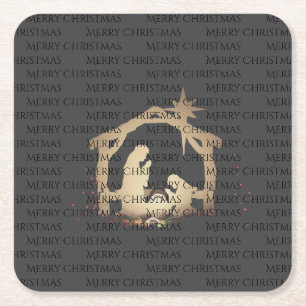 Dessous-de-verre Carré En Papier Élégante Nativité Argent Noir Joyeux Noël