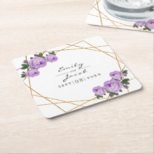 Dessous-de-verre Carré En Papier Elégante Parties scintillant or Geo Purple Floral