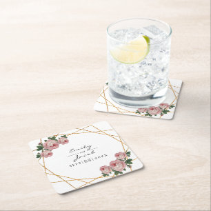 Dessous-de-verre Carré En Papier Elégante Parties scintillant or Mariage floral ros