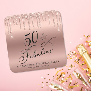 Dessous-de-verre Carré En Papier Elégante Parties scintillant Rose Gold 50e fête d'
