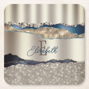 Dessous-de-verre Carré En Papier Élégante série d'âge bleu Indigo