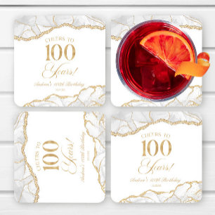 Dessous-de-verre Carré En Papier Elégante White Gold Agate 100e fête d'anniversaire
