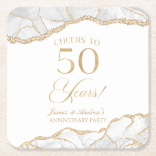 Dessous-de-verre Carré En Papier Elégante White Gold Agate 50e Anniversaire Party