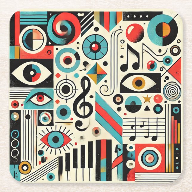 Dessous-de-verre Carré En Papier Éléments musicaux et artistiques (Devant)