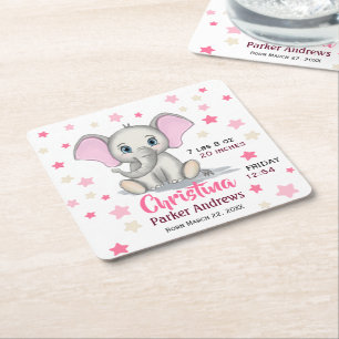 Dessous-de-verre Carré En Papier Eléphant bébé mignon avec oreilles roses statistiq